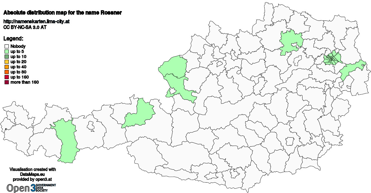 Absolute Distribution maps for surname Rossner