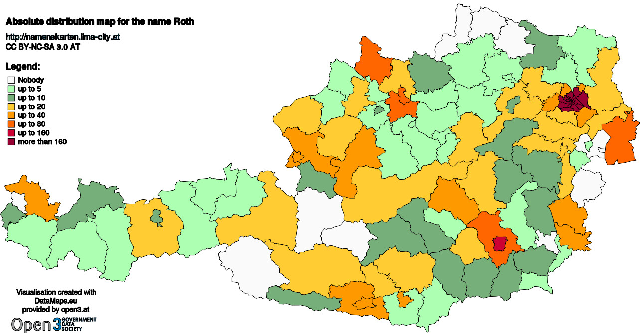 Absolute Distribution maps for surname Roth