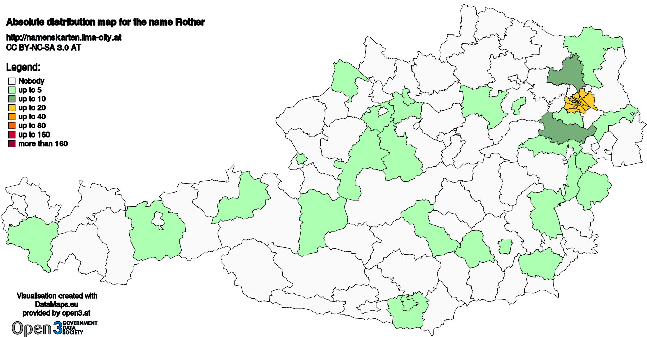 Absolute Distribution maps for surname Rother