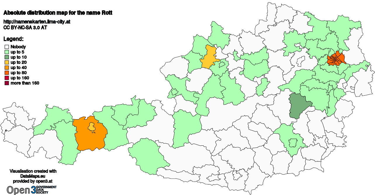 Absolute Distribution maps for surname Rott