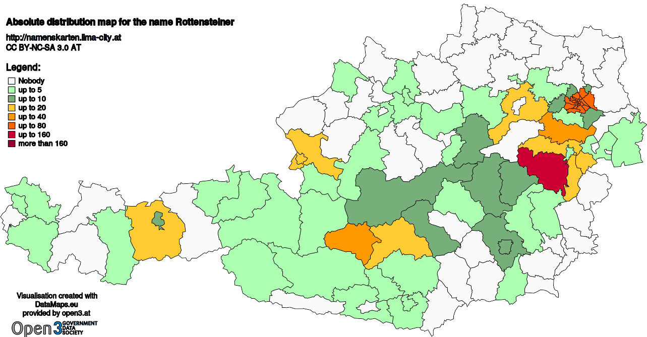 Absolute Distribution maps for surname Rottensteiner