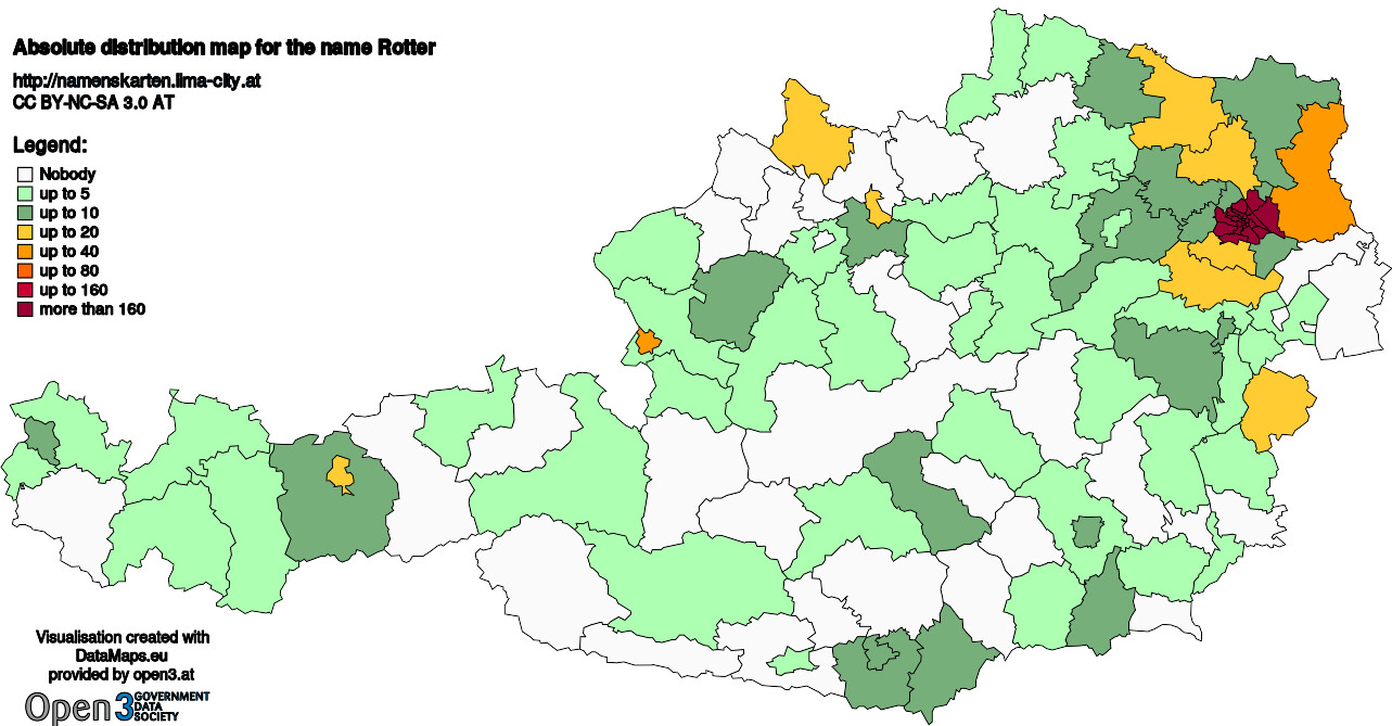 Absolute Distribution maps for surname Rotter