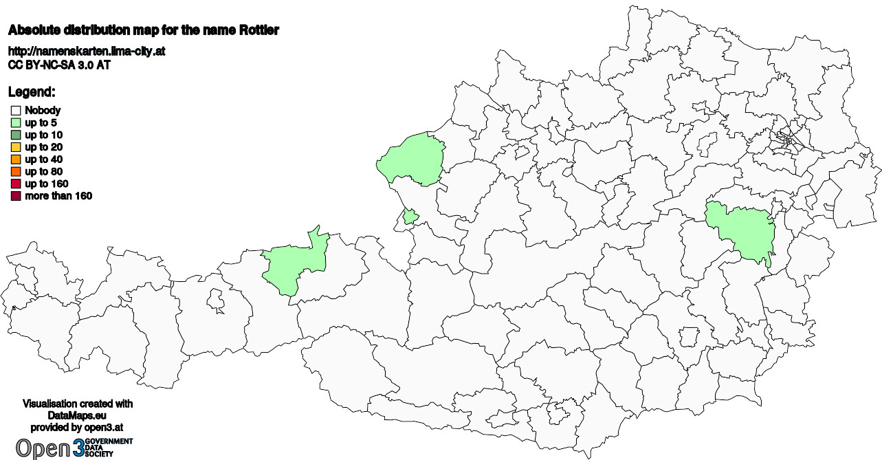 Absolute Distribution maps for surname Rottler