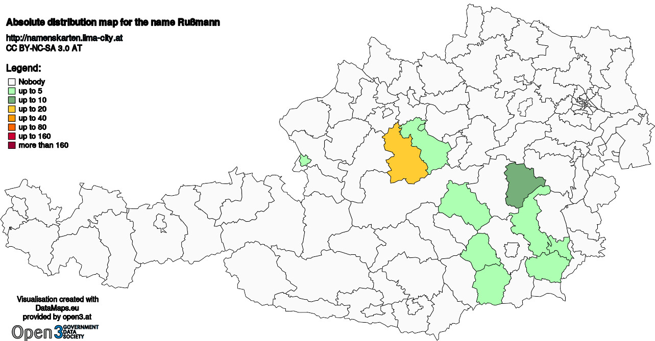 Absolute Distribution maps for surname Rußmann