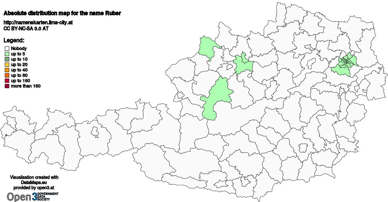 Absolute Distribution maps for surname Ruber