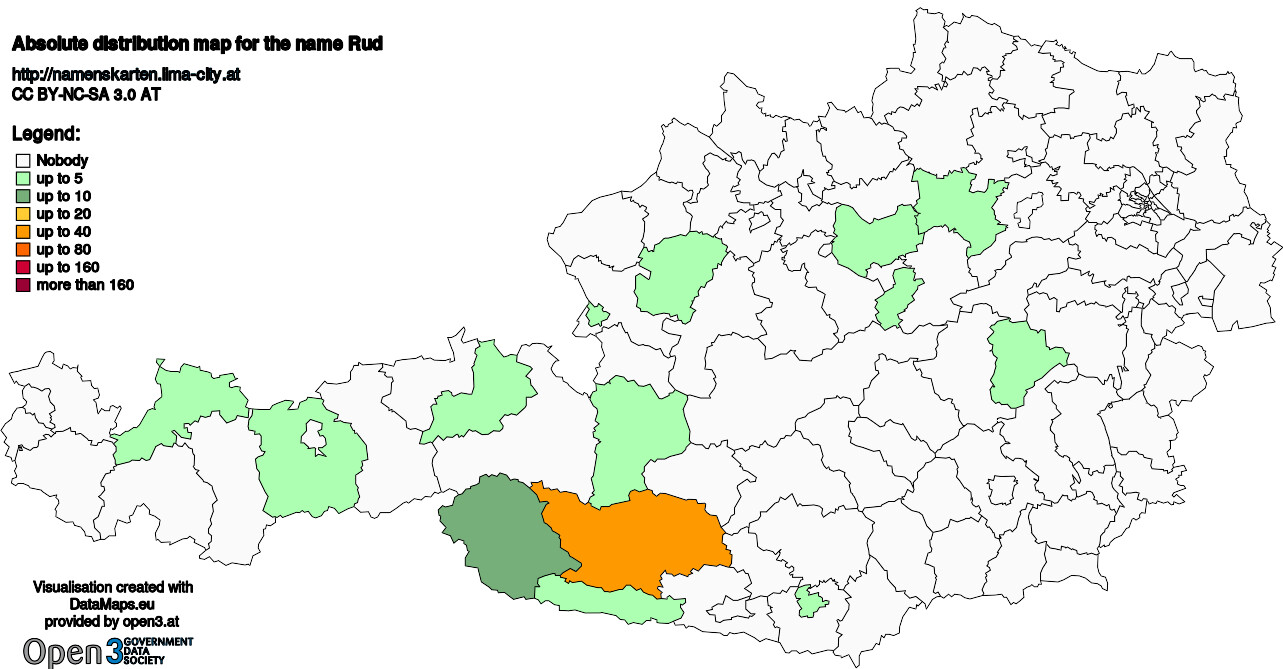 Absolute Distribution maps for surname Rud