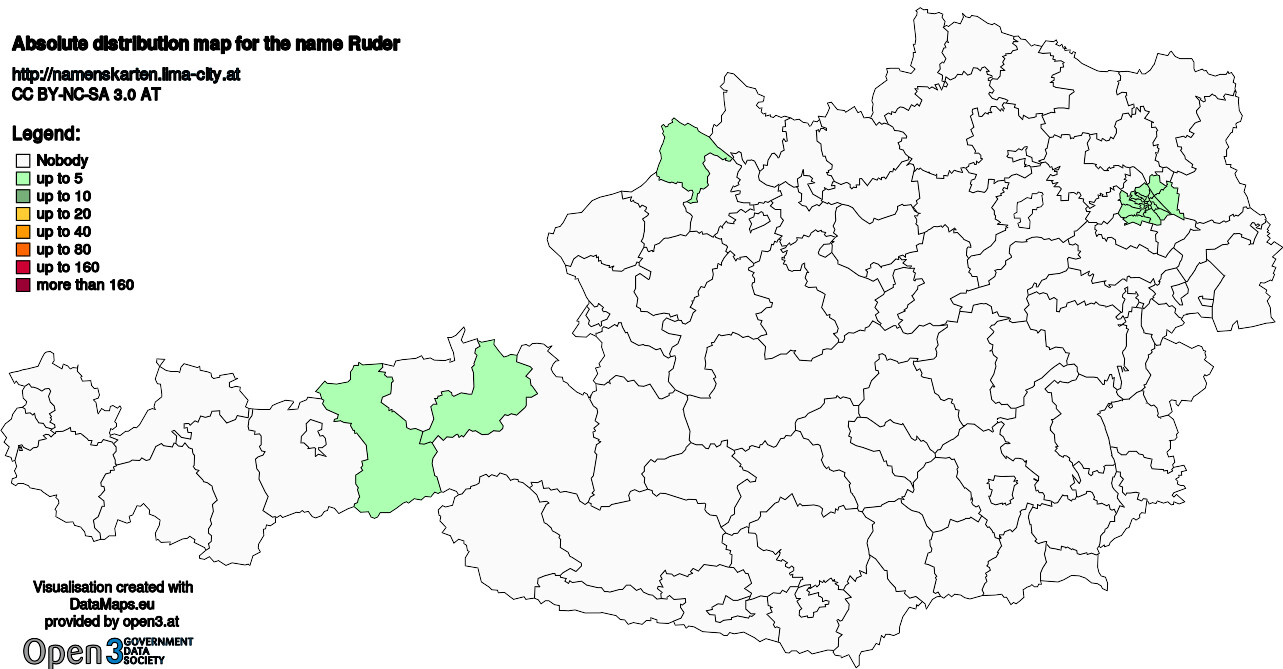 Absolute Distribution maps for surname Ruder