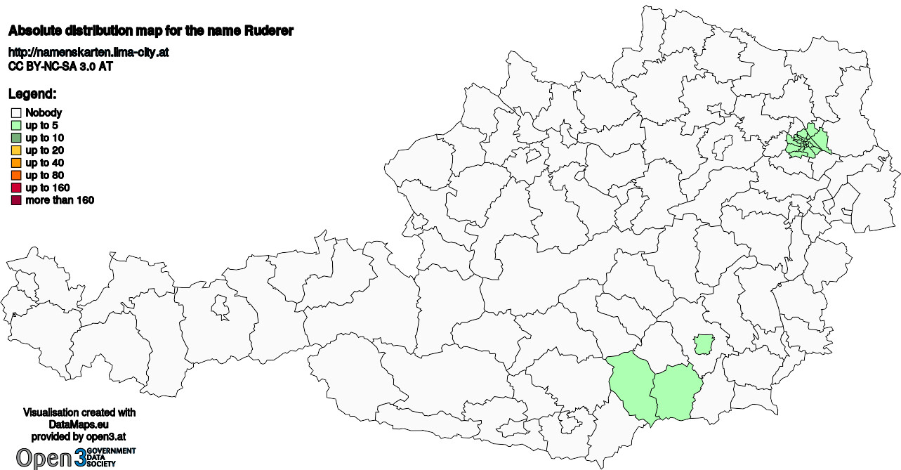 Absolute Distribution maps for surname Ruderer