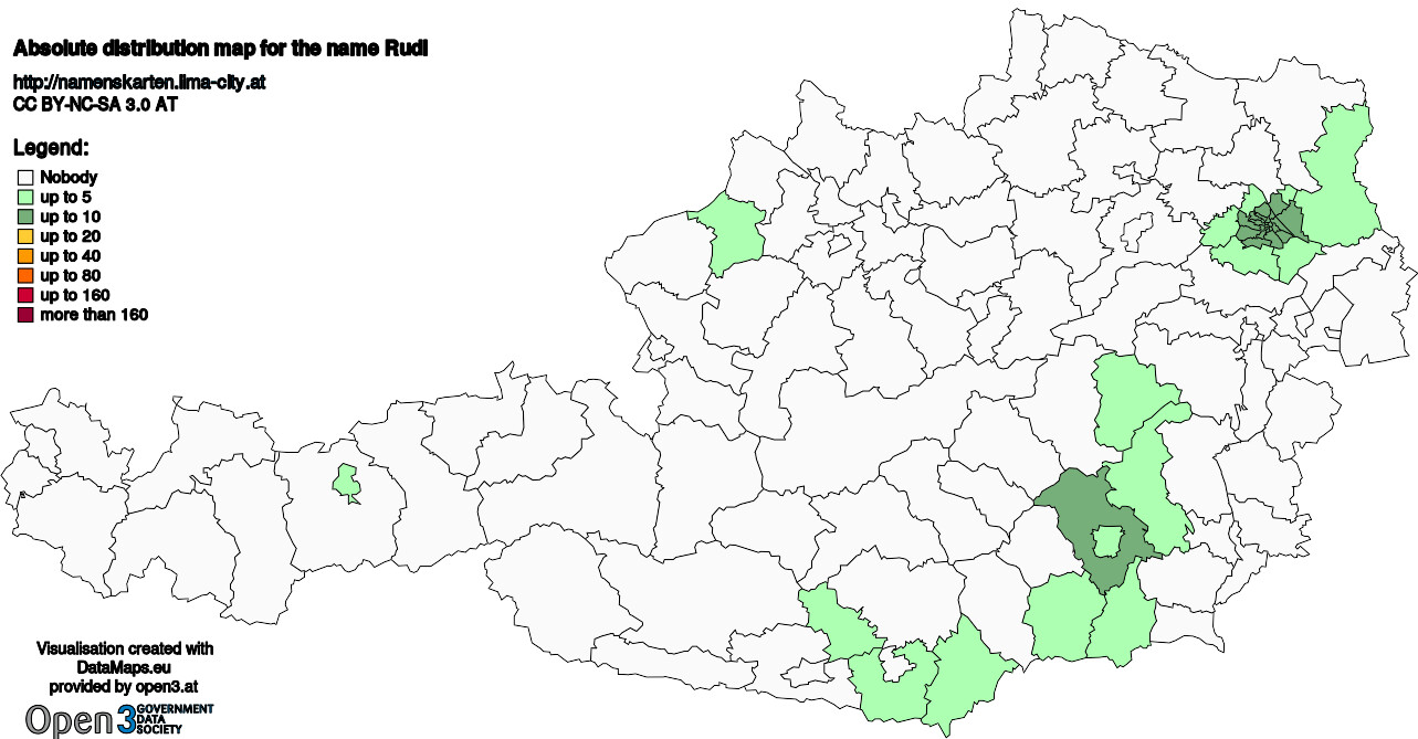 Absolute Distribution maps for surname Rudl