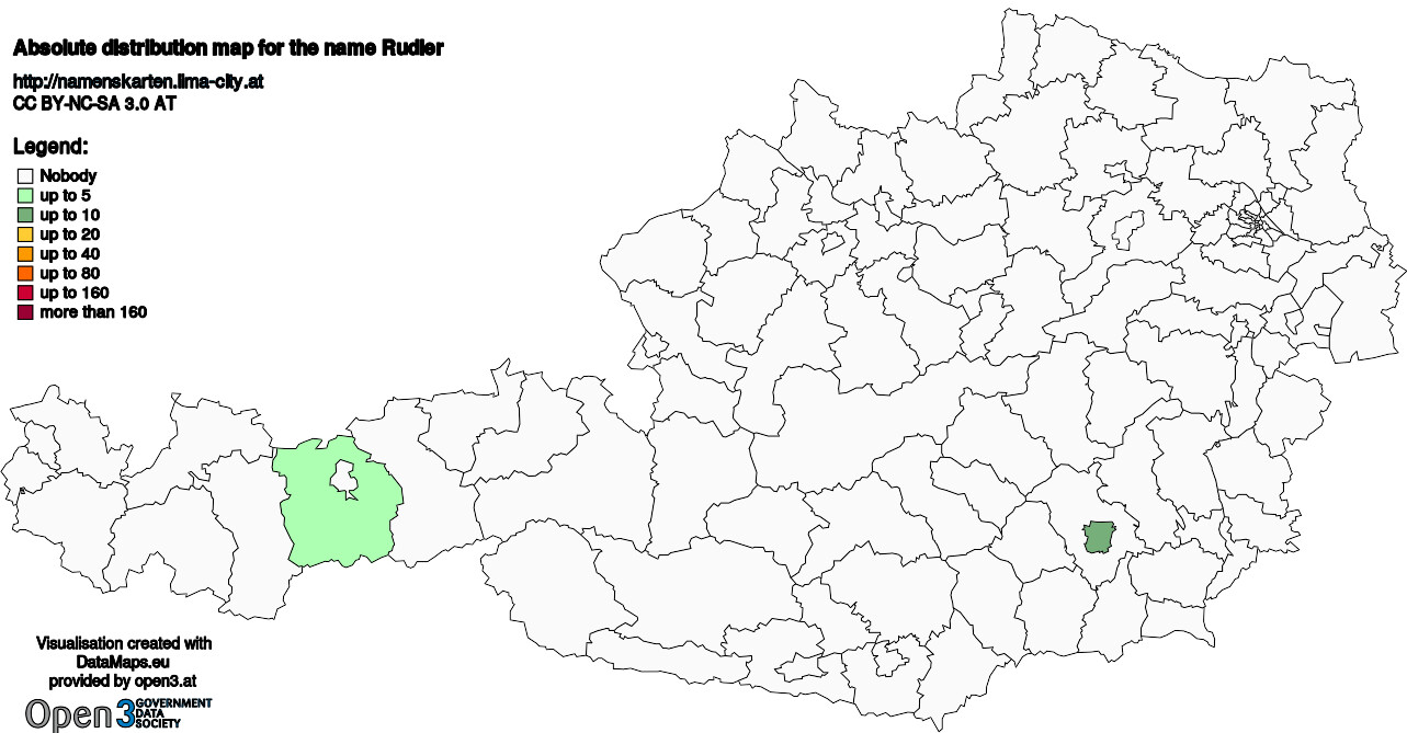 Absolute Distribution maps for surname Rudler