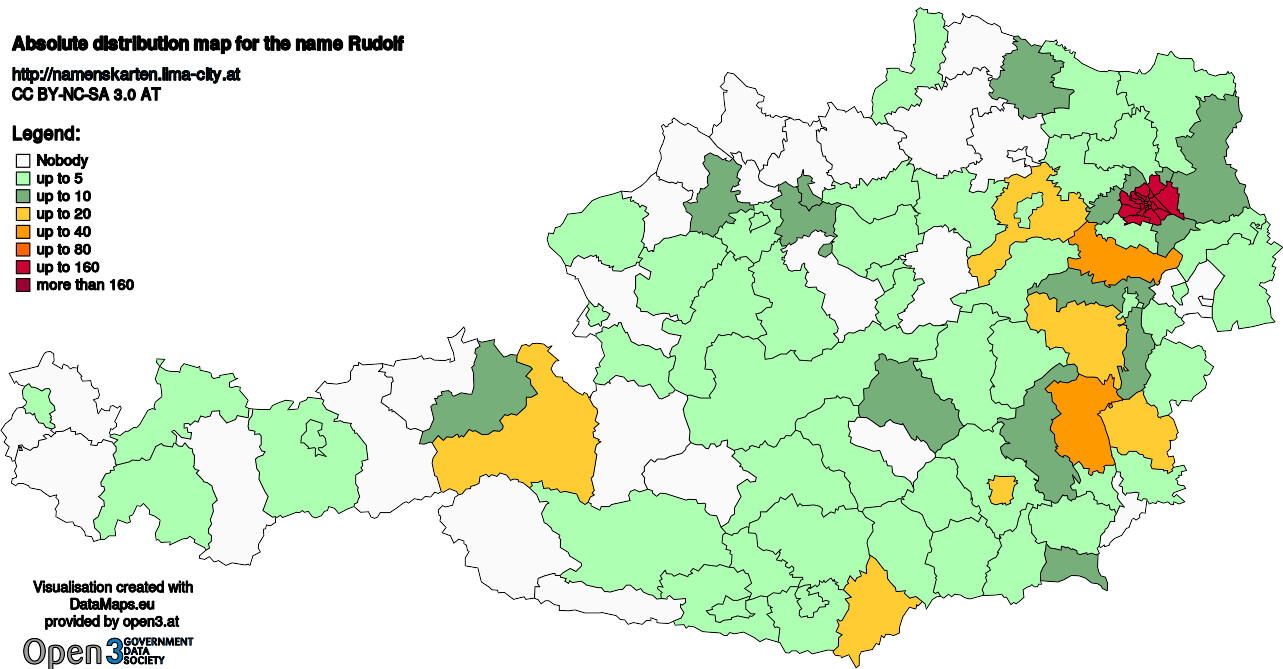 Absolute Distribution maps for surname Rudolf