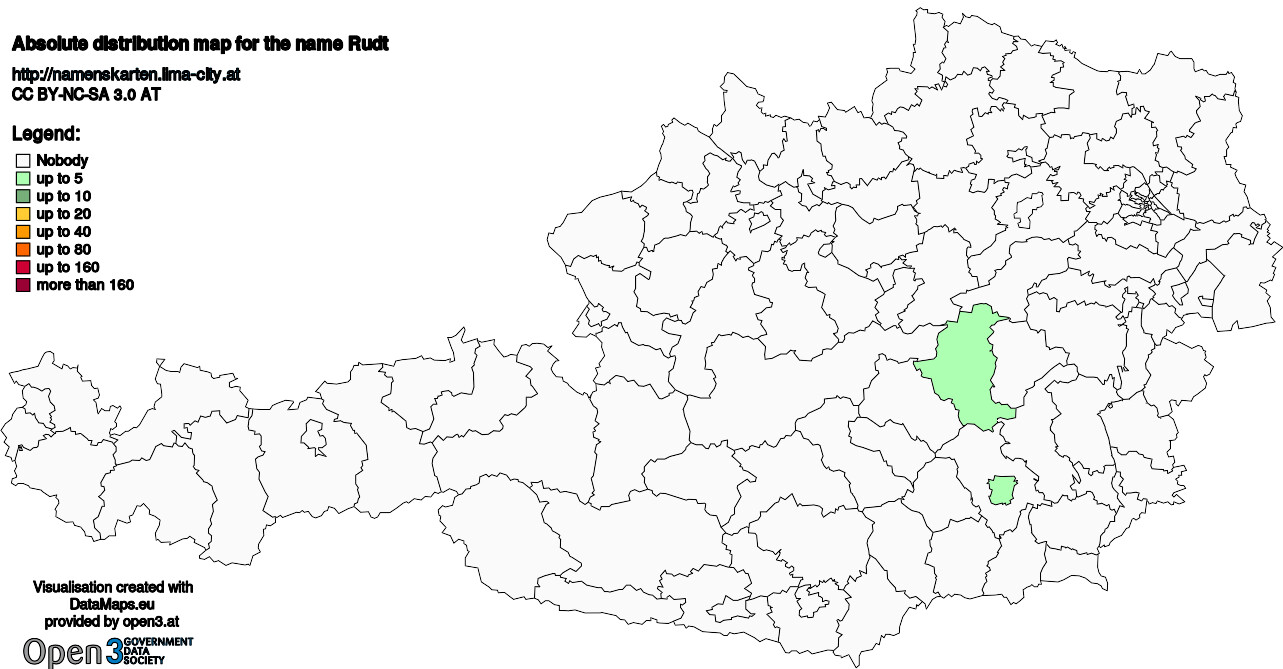 Absolute Distribution maps for surname Rudt