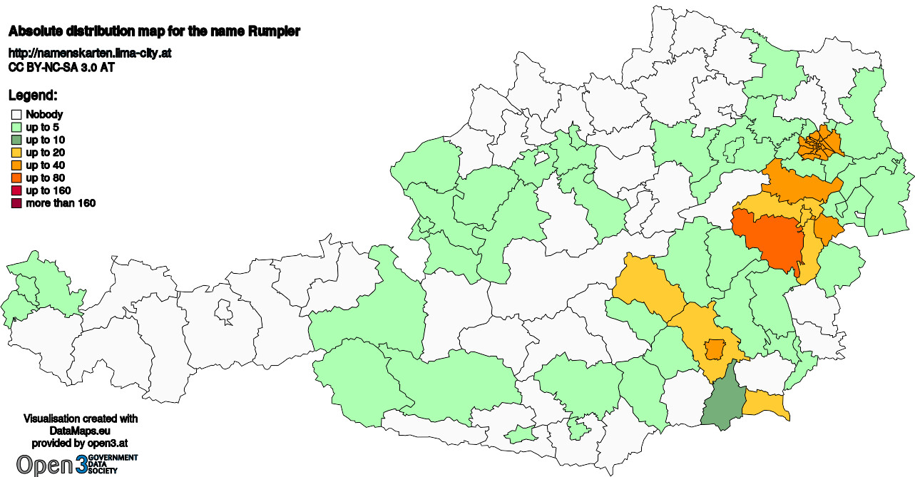 Absolute Distribution maps for surname Rumpler