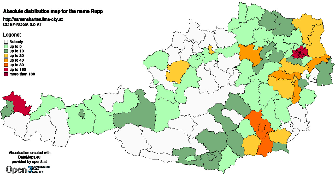 Absolute Distribution maps for surname Rupp