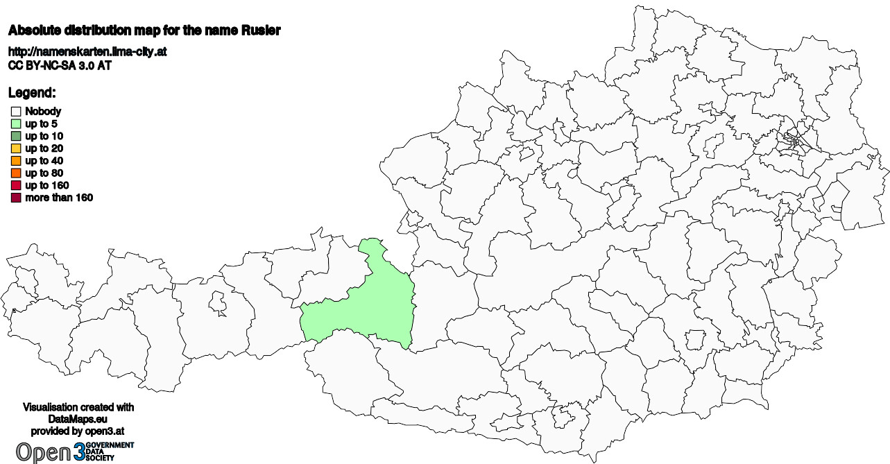 Absolute Distribution maps for surname Rusler