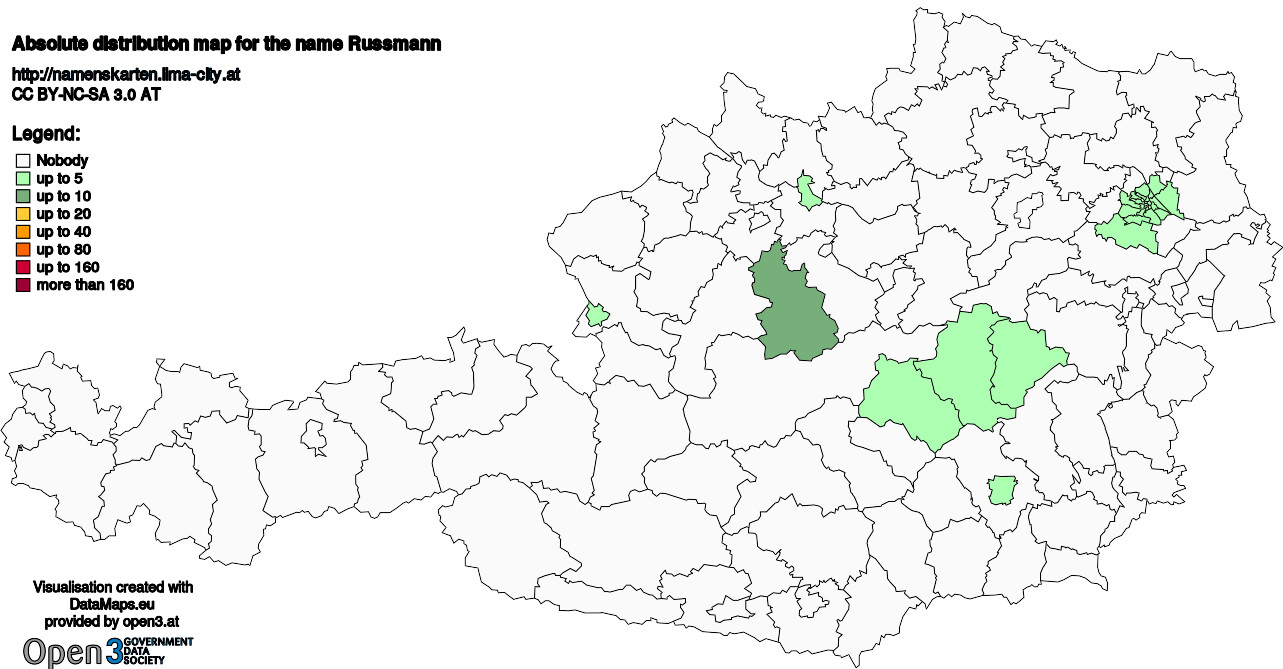 Absolute Distribution maps for surname Russmann