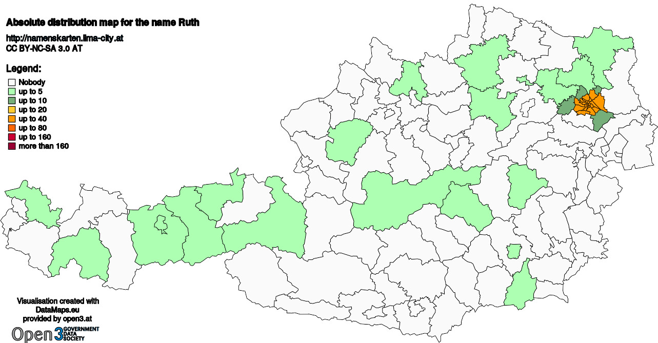 Absolute Distribution maps for surname Ruth