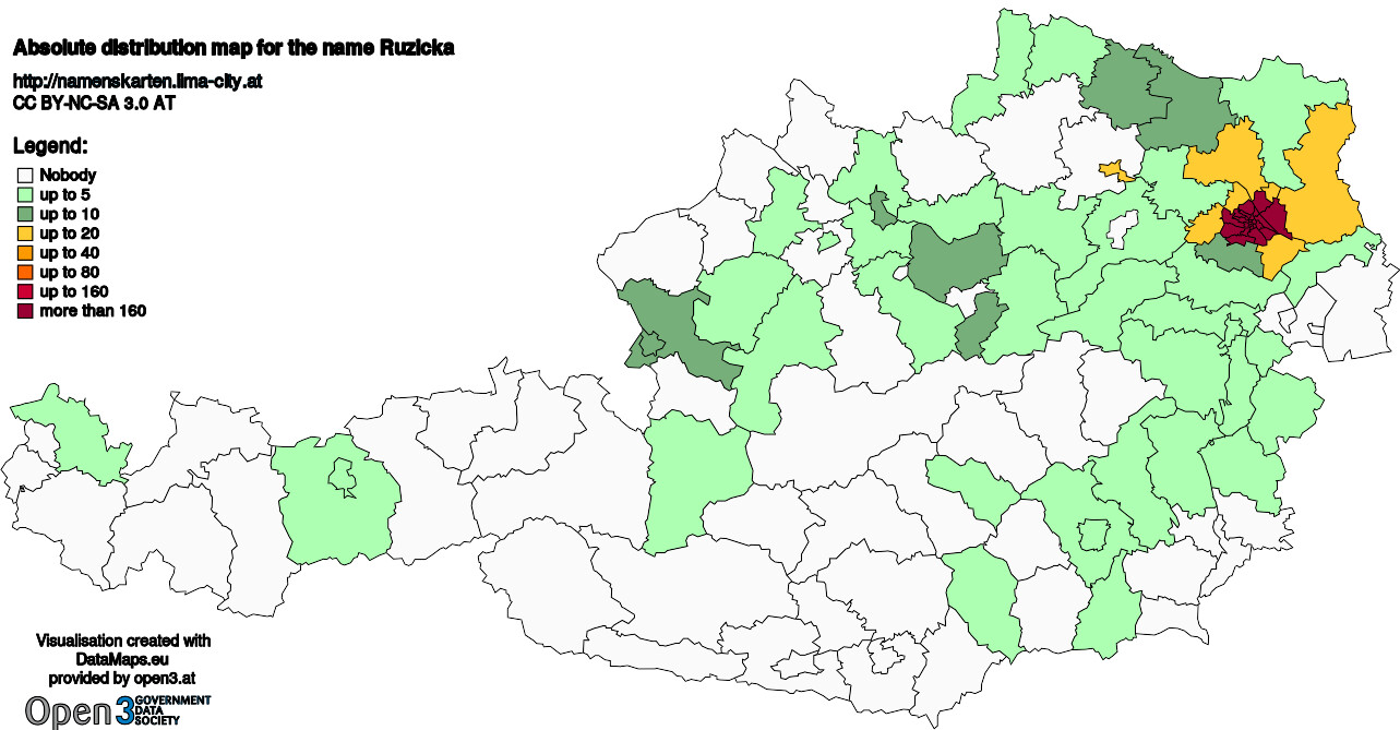 Absolute Distribution maps for surname Ruzicka