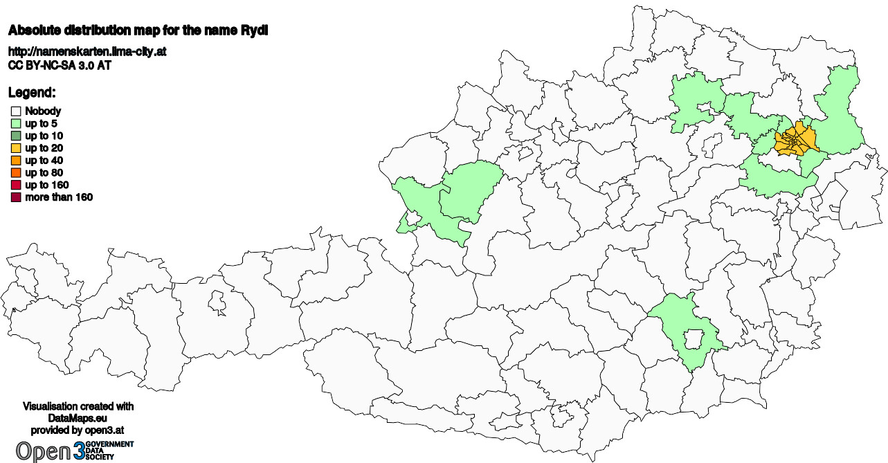 Absolute Distribution maps for surname Rydl