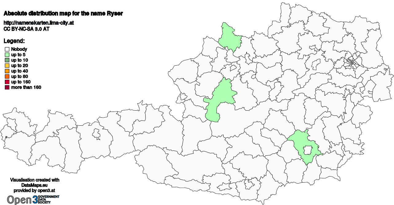 Absolute Distribution maps for surname Ryser