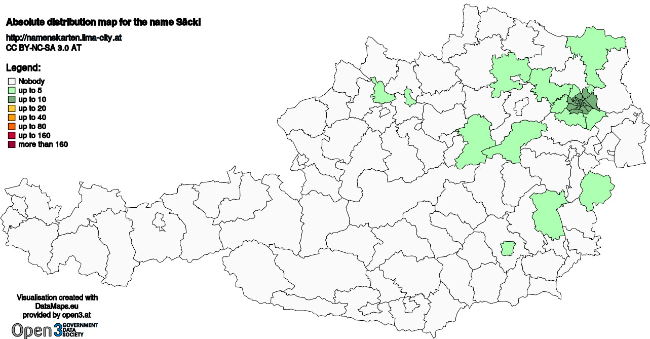 Absolute Distribution maps for surname Säckl