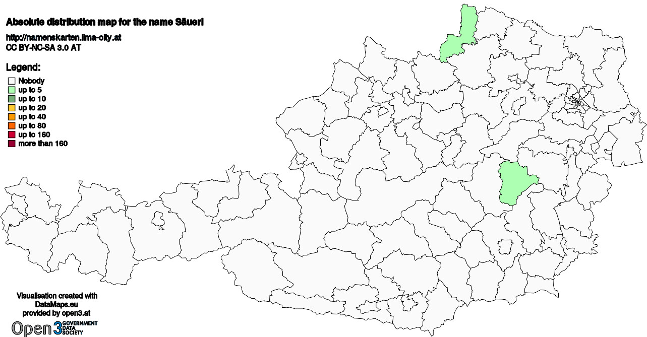 Absolute Distribution maps for surname Säuerl