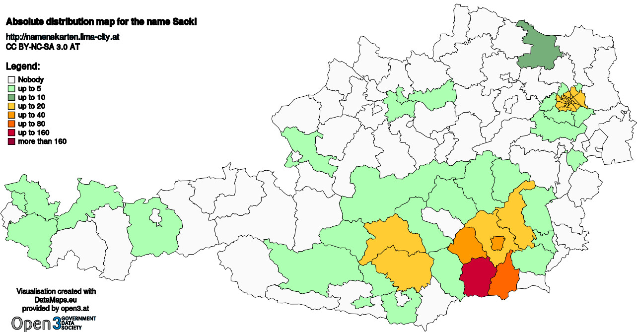 Absolute Distribution maps for surname Sackl