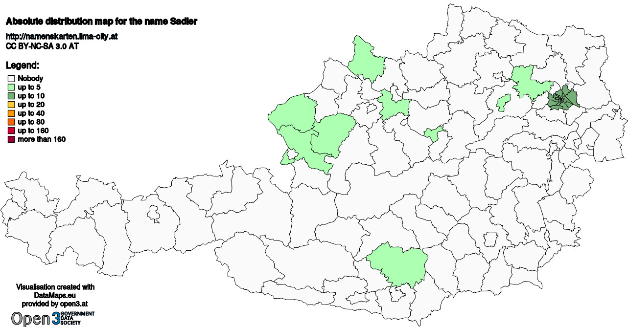 Absolute Distribution maps for surname Sadler