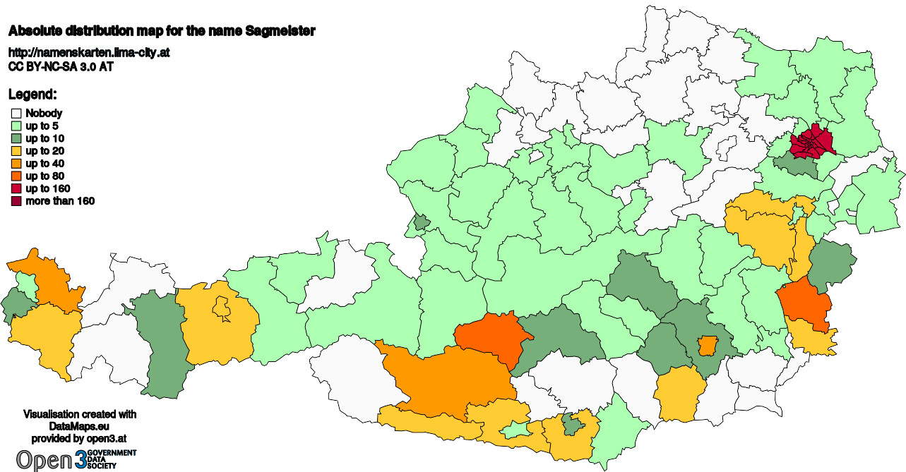 Absolute Distribution maps for surname Sagmeister