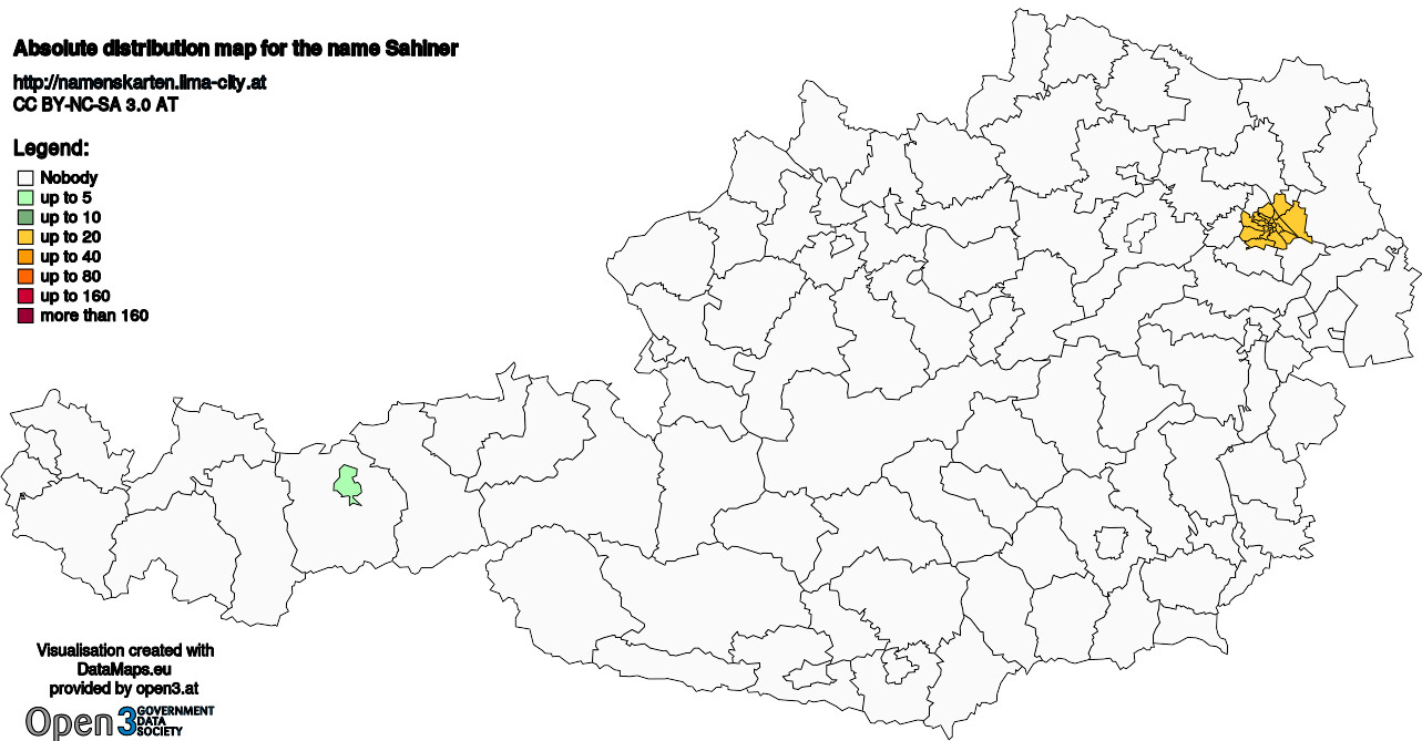 Absolute Distribution maps for surname Sahiner