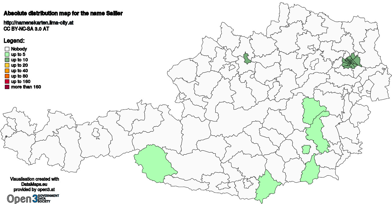 Absolute Distribution maps for surname Sailler