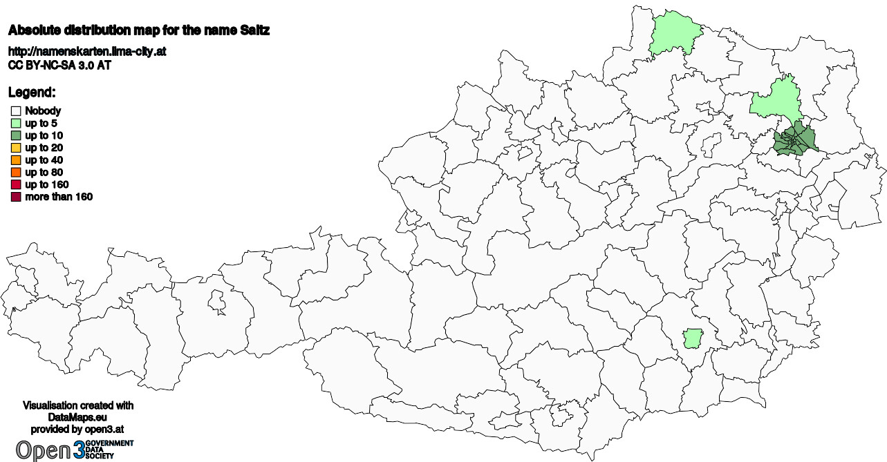 Absolute Distribution maps for surname Saitz