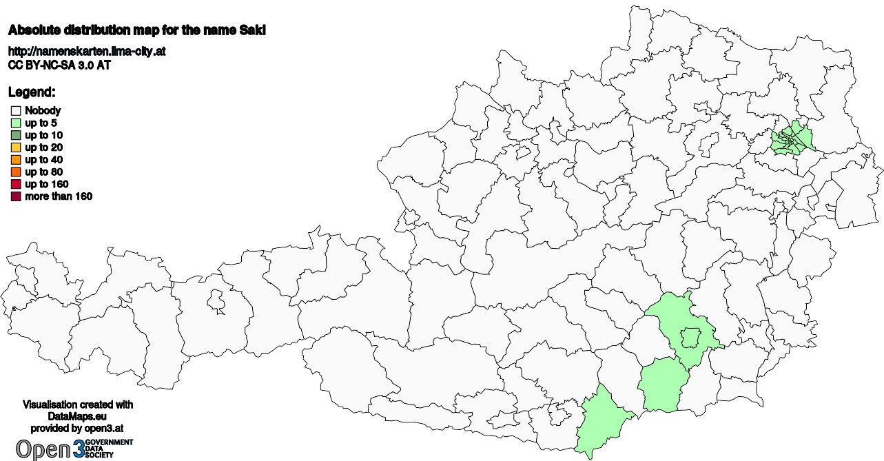 Absolute Distribution maps for surname Sakl