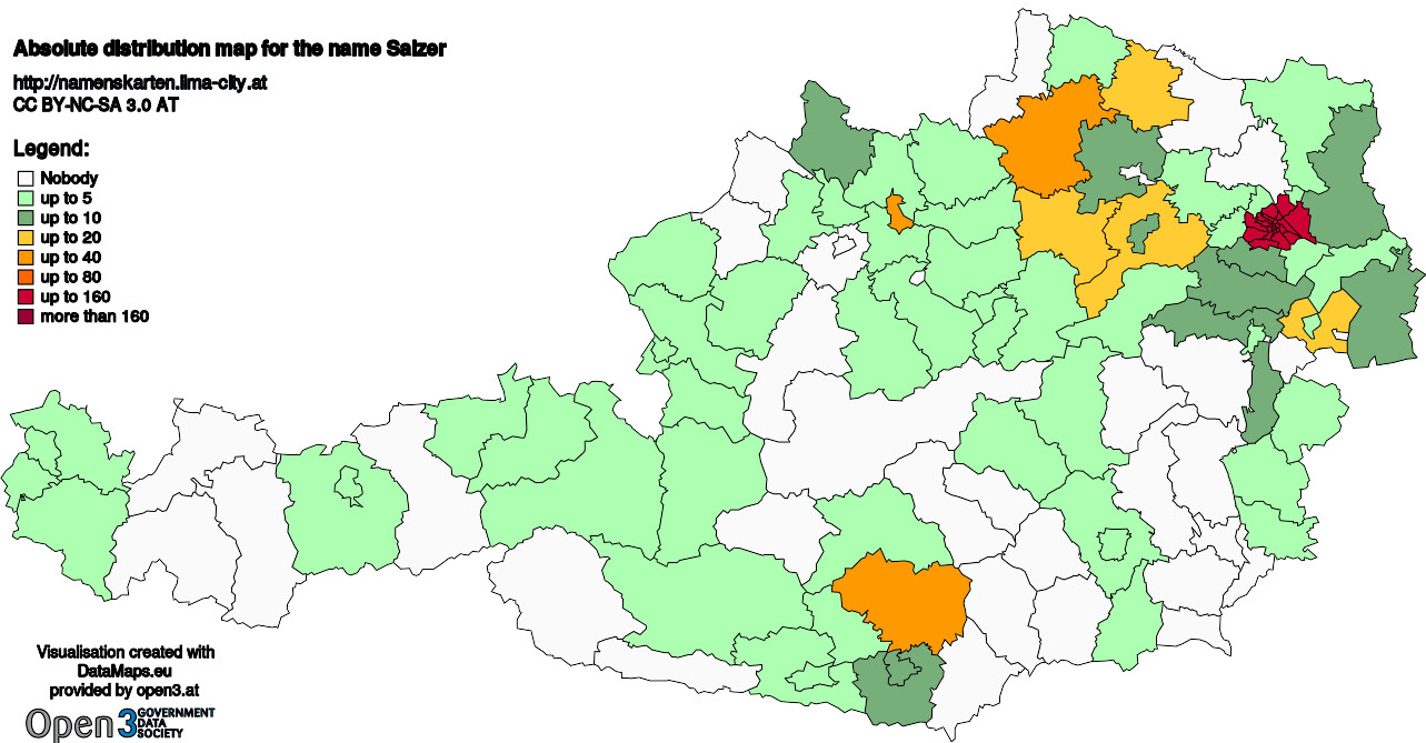 Absolute Distribution maps for surname Salzer