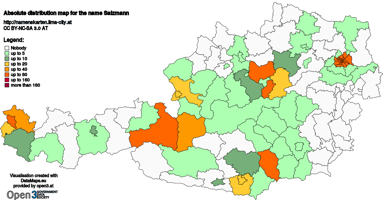 Absolute Distribution maps for surname Salzmann