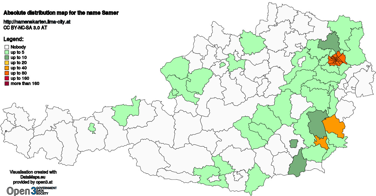 Absolute Distribution maps for surname Samer