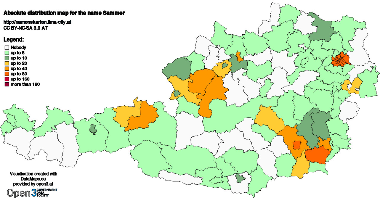 Absolute Distribution maps for surname Sammer