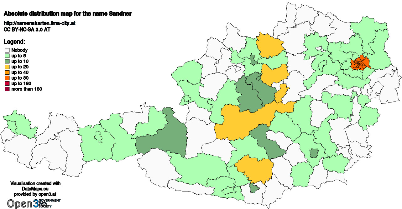 Absolute Distribution maps for surname Sandner