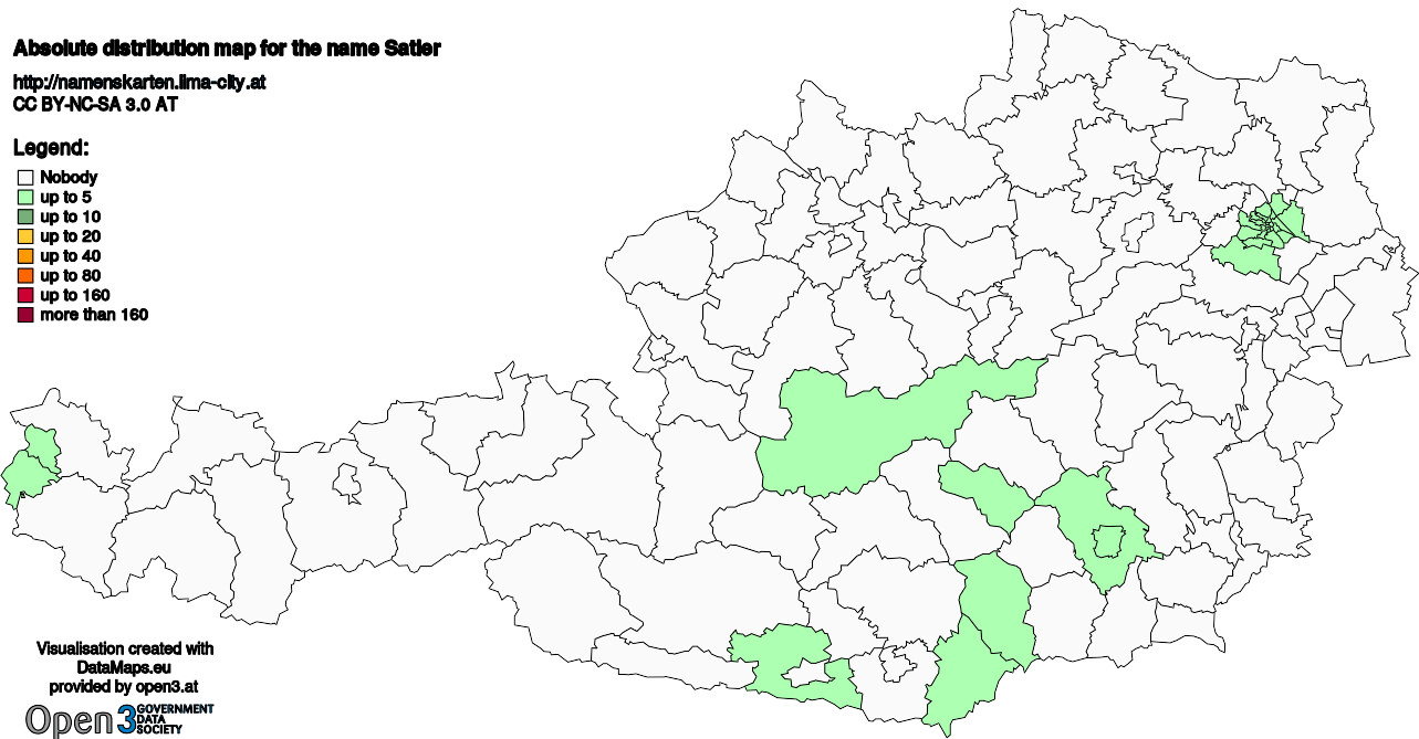Absolute Distribution maps for surname Satler