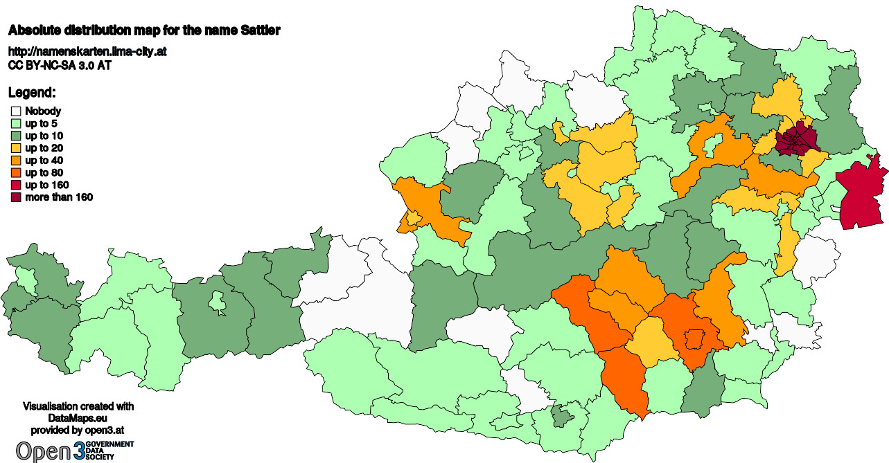 Absolute Distribution maps for surname Sattler