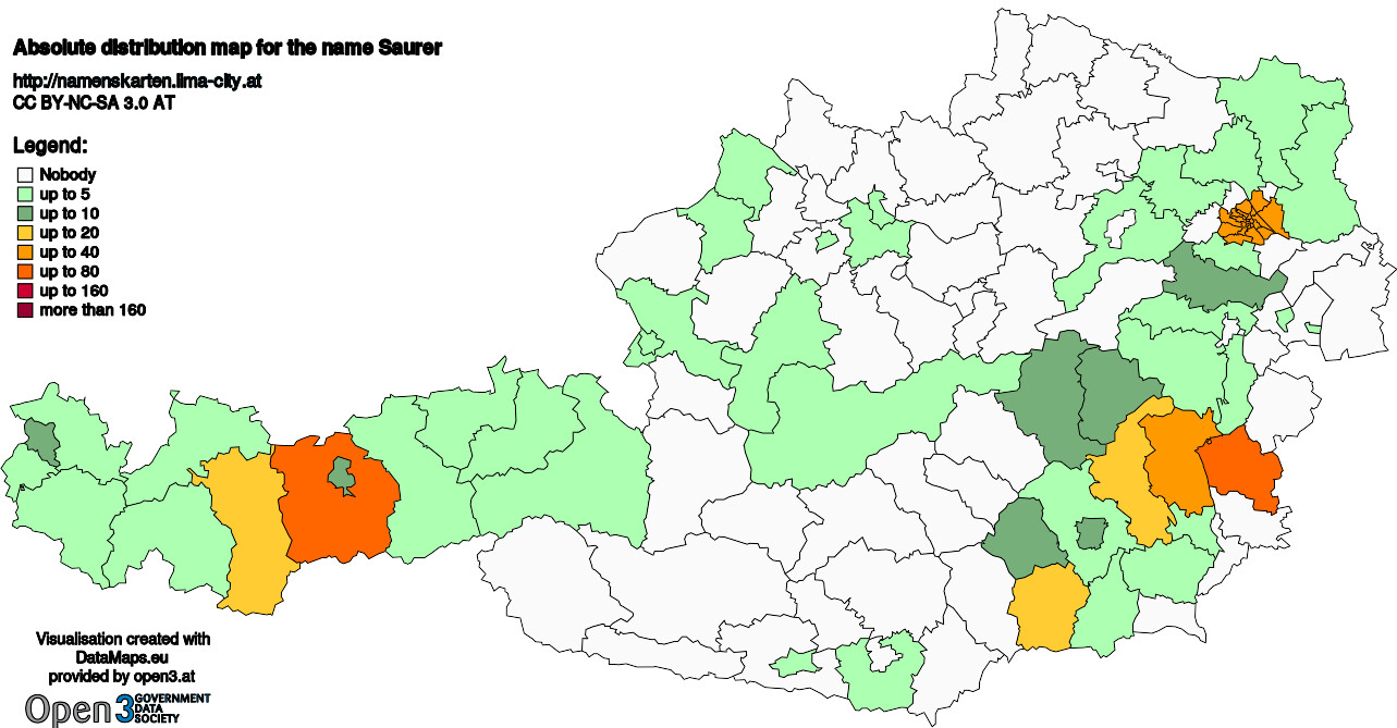 Absolute Distribution maps for surname Saurer