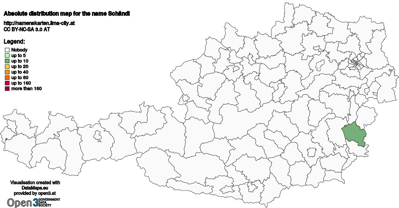 Absolute Distribution maps for surname Schändl