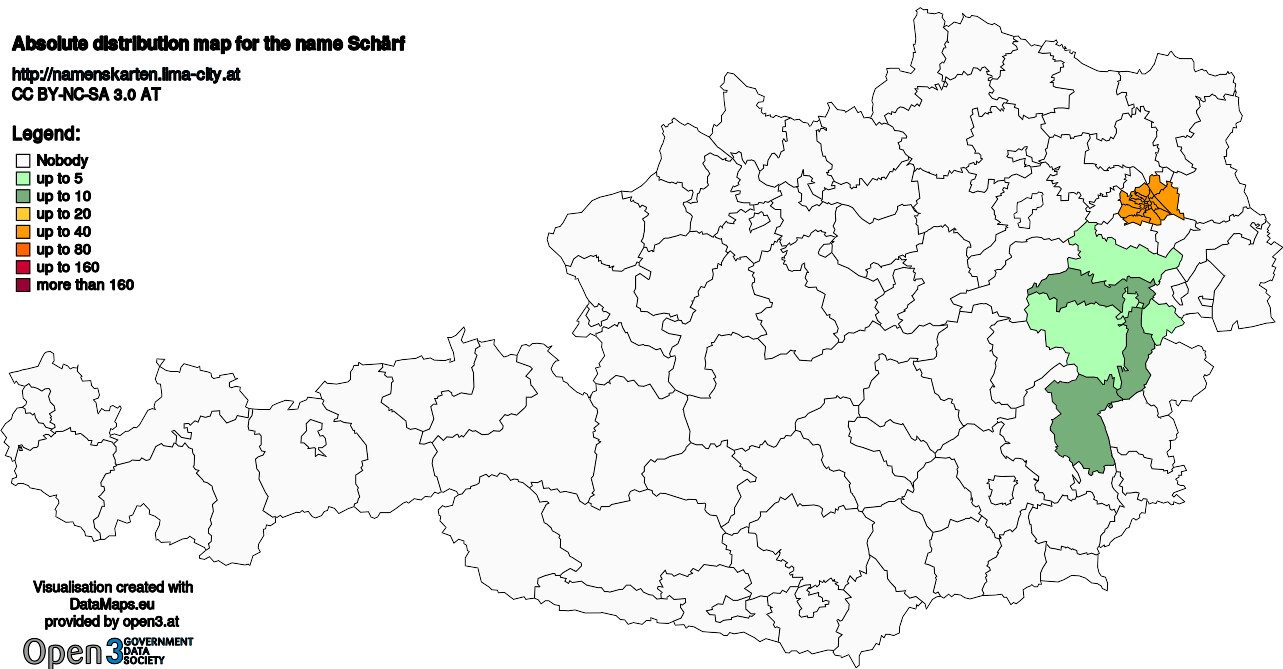 Absolute Distribution maps for surname Schärf