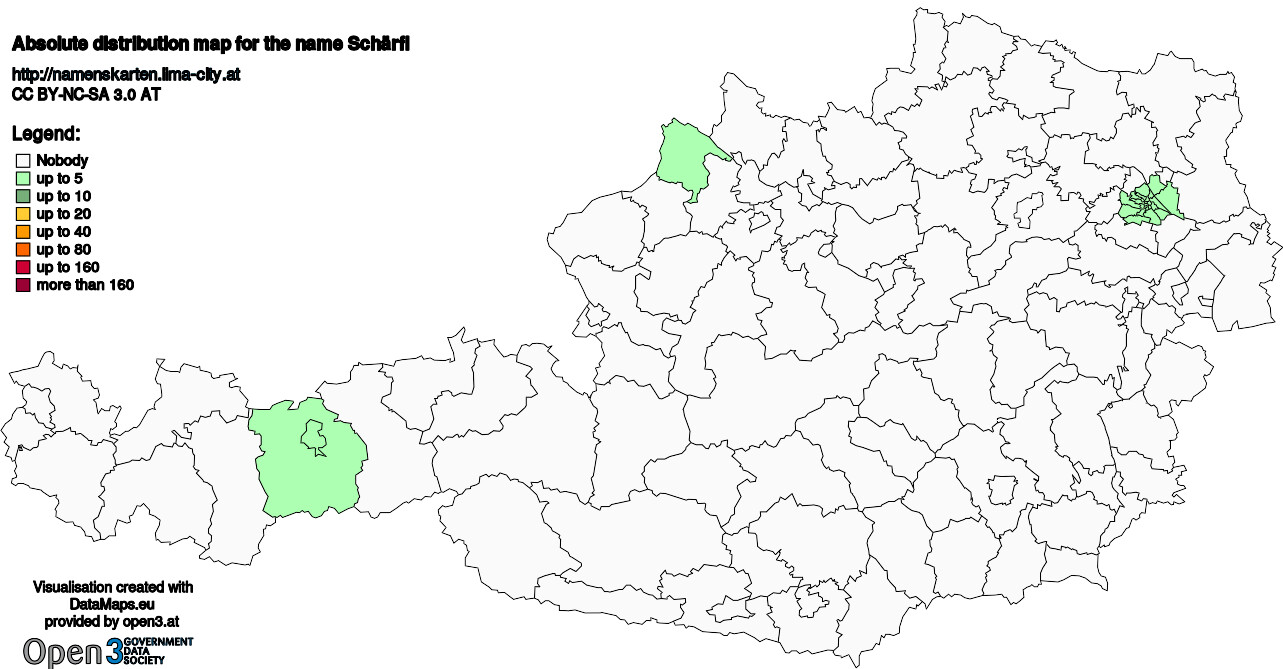 Absolute Distribution maps for surname Schärfl