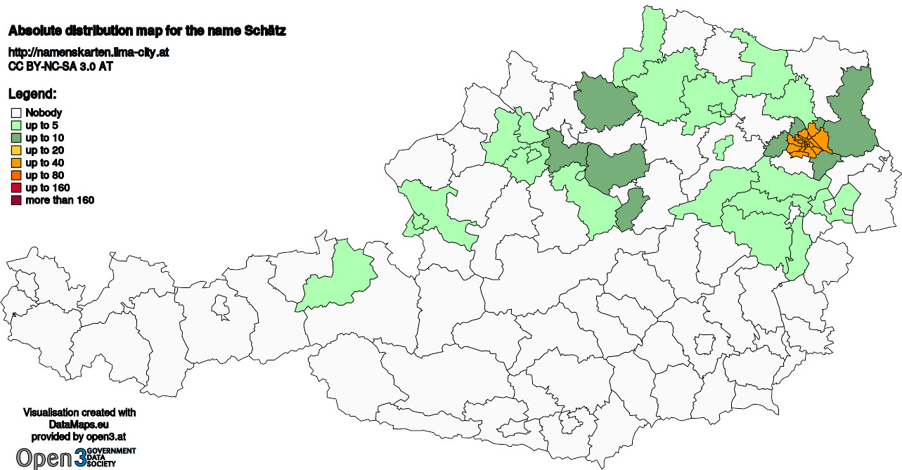 Absolute Distribution maps for surname Schätz
