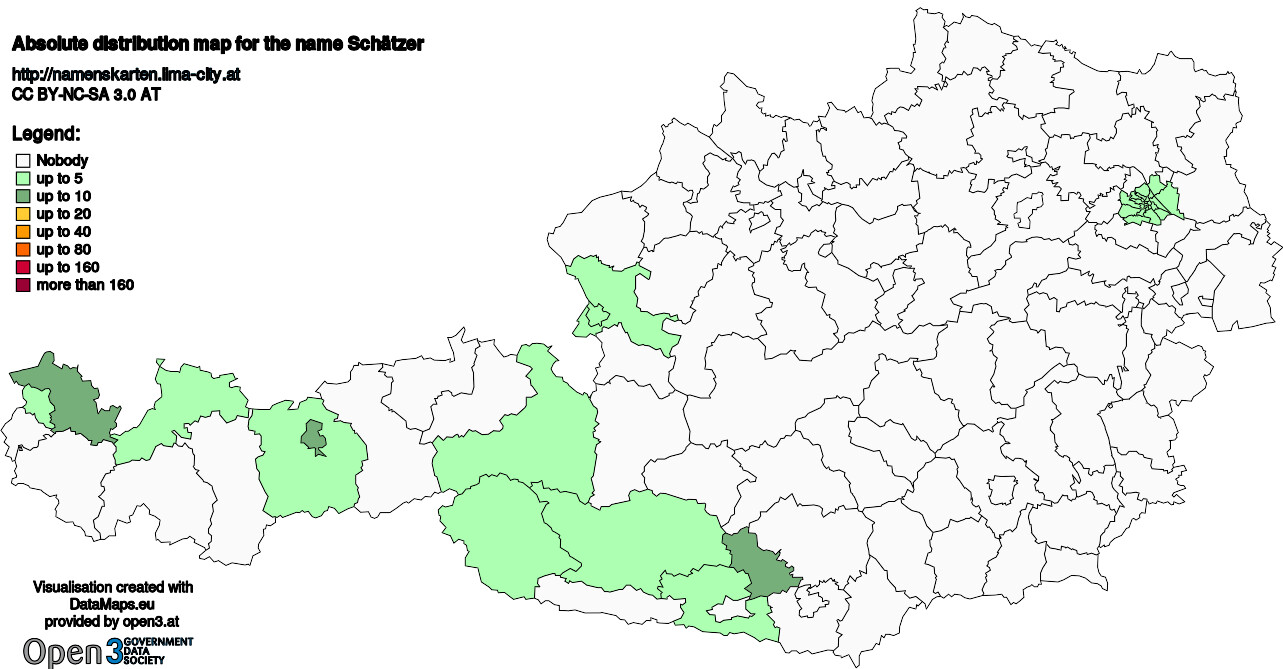 Absolute Distribution maps for surname Schätzer