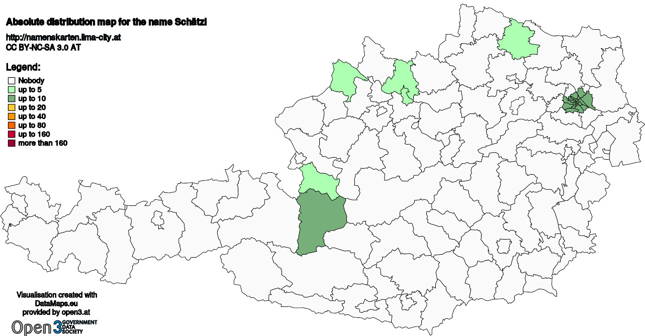 Absolute Distribution maps for surname Schätzl