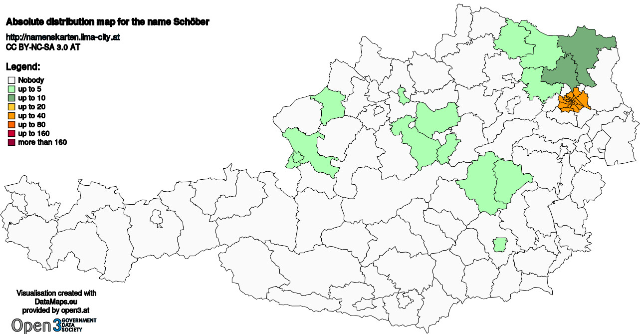 Absolute Distribution maps for surname Schöber