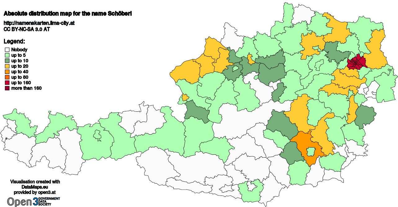 Absolute Distribution maps for surname Schöberl