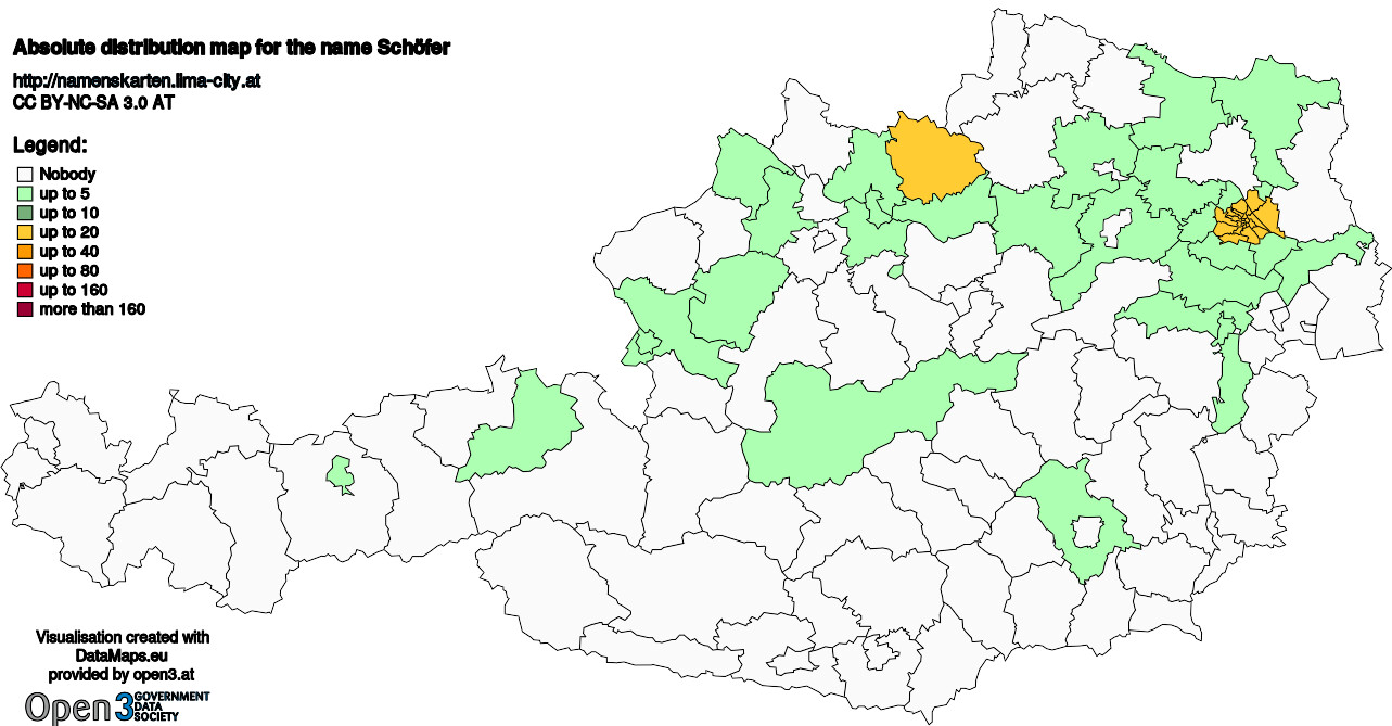 Absolute Distribution maps for surname Schöfer